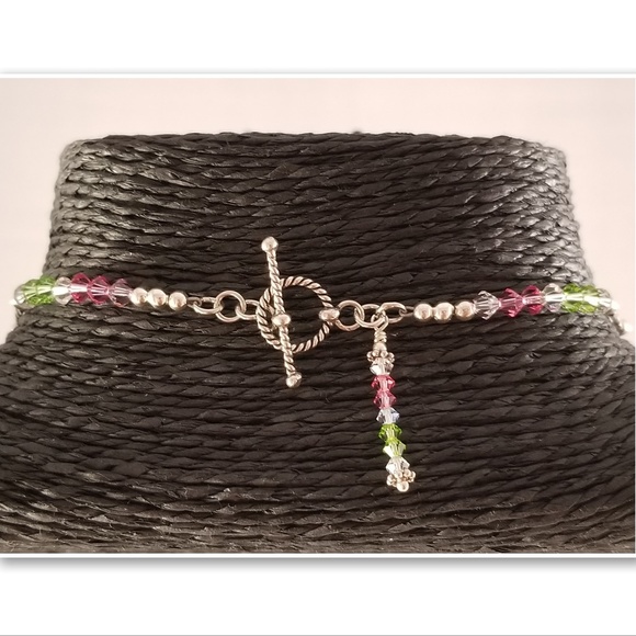 ***SOLD***Pink, Clear & Green Swarovski and Sterling Set - Picture 5 of 9